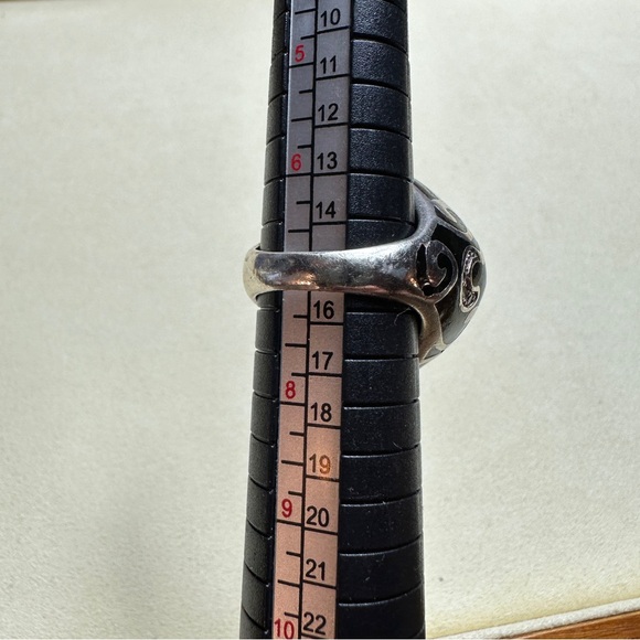 Sterling Silver 925 Black Enamel and Rhinestone Ring - Picture 5 of 14